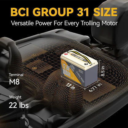 Power Queen 12.8V 100Ah Low-Temp LiFePO4 Battery with 12V20A Charger, Low Temperature Protection, Built-in 100A BMS, Grade A Battery Cell, Up to 15000+ Cycles, Perfect for Trolling Motor, Marine, RV