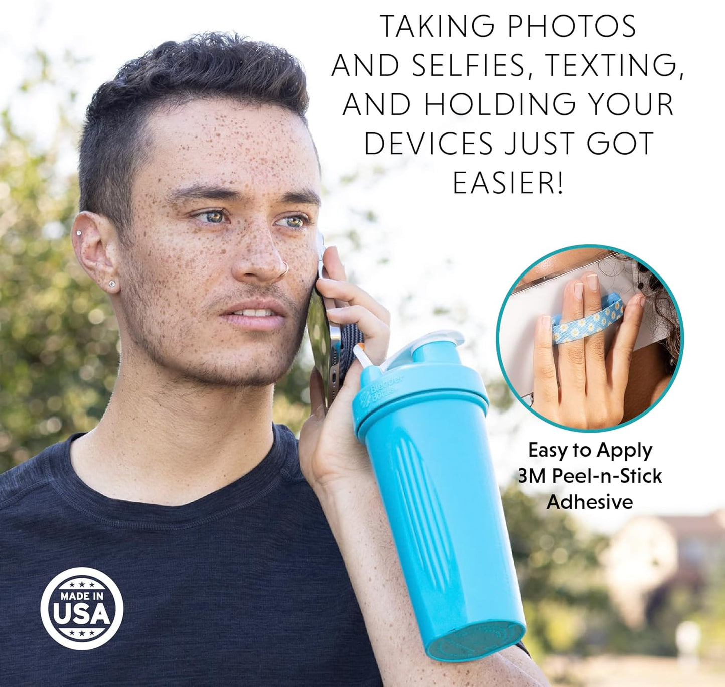 LOVEHANDLE Universal Phone Grip for Smartphones & Mini Tablets - Phone Holder for Hand - Wireless Charging Compatible - Made in The USA - Blue Hawaii