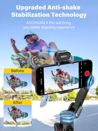Smartphone Gimbal Stabilizer, 3-axis Stabilizer for iPhone&Android, AI Tracking Sensor(No App), Phone Gimbal w/OLED Screen/Built-in Light, AOCHUAN X Pro AI Version