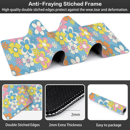 Colorful Retro Flowers Desk Mat,Large Cute Floral Gaming Keyboard Mouse Pad,Non-Slip Rubber Base Desk Pad Thick Stitched Edges Waterproof Mousepad Mouse Mat 31.5"x11.8"