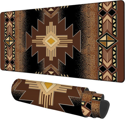 Large Mouse Pad Aztec Pattern Gaming Desk Pad Computer Keyboard Non-Slip Waterproof Mouse Mat with Rubber Base and Stitched Edges Entertainment Office Writing Desk Mat 35.4 x 15.7 Inches