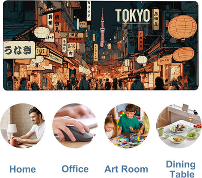 Gaming Desk Pad Large Extra Length Tokyo Japan Mouse Pad Keyboard Laptop Non-Slip Waterproof with Rubber Base Thick Stitched Edge Mouse Mat for Office Home 35.4 x 15.7 Inches