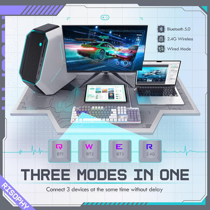Wireless Mechanical Keyboard, Triple Mode 2.4G/USB-C/Bluetooth Gaming Keyboard, 104 Keys Programmable, Customize RGB Backlit, Red Switch, Bicolor PBT Keycaps, Rechargeable Wired for Laptop PC