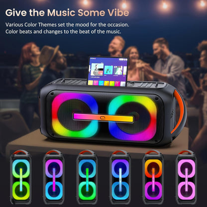 JYX Bluetooth Speaker with 2 Dual 60W 6.5" Subwoofer, PA System with 2 Wireless Mics, TWS Stereo Sound, Deep Bass & Recording for Party, 400W Peak Power Karaoke Machine