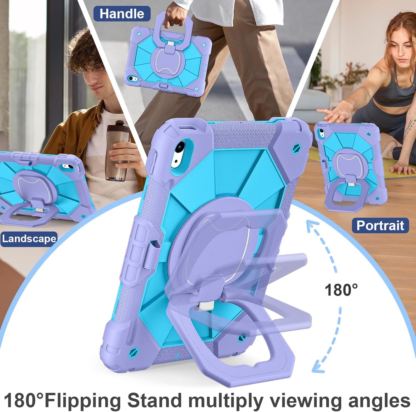 Case for iPad (A16) 11th Generation 11 Inch (2025), iPad 10th Generation Case 10.9 Inch (2022), Shockproof Cover with 360° Rotating Stand Screen Protector Pen Holder Shoulder Strap, Purple Blue