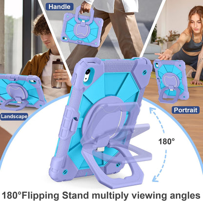Case for iPad (A16) 11th Generation 11 Inch (2025), iPad 10th Generation Case 10.9 Inch (2022), Shockproof Cover with 360° Rotating Stand Screen Protector Pen Holder Shoulder Strap, Purple Blue