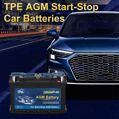 TPE AGM Battery BCI Group 48, Maintenance Free 12V 70Ah, H6 Size, 120RC, 800CCA, Automotive Battery, Reliable Performance for Cars Lead-Acid