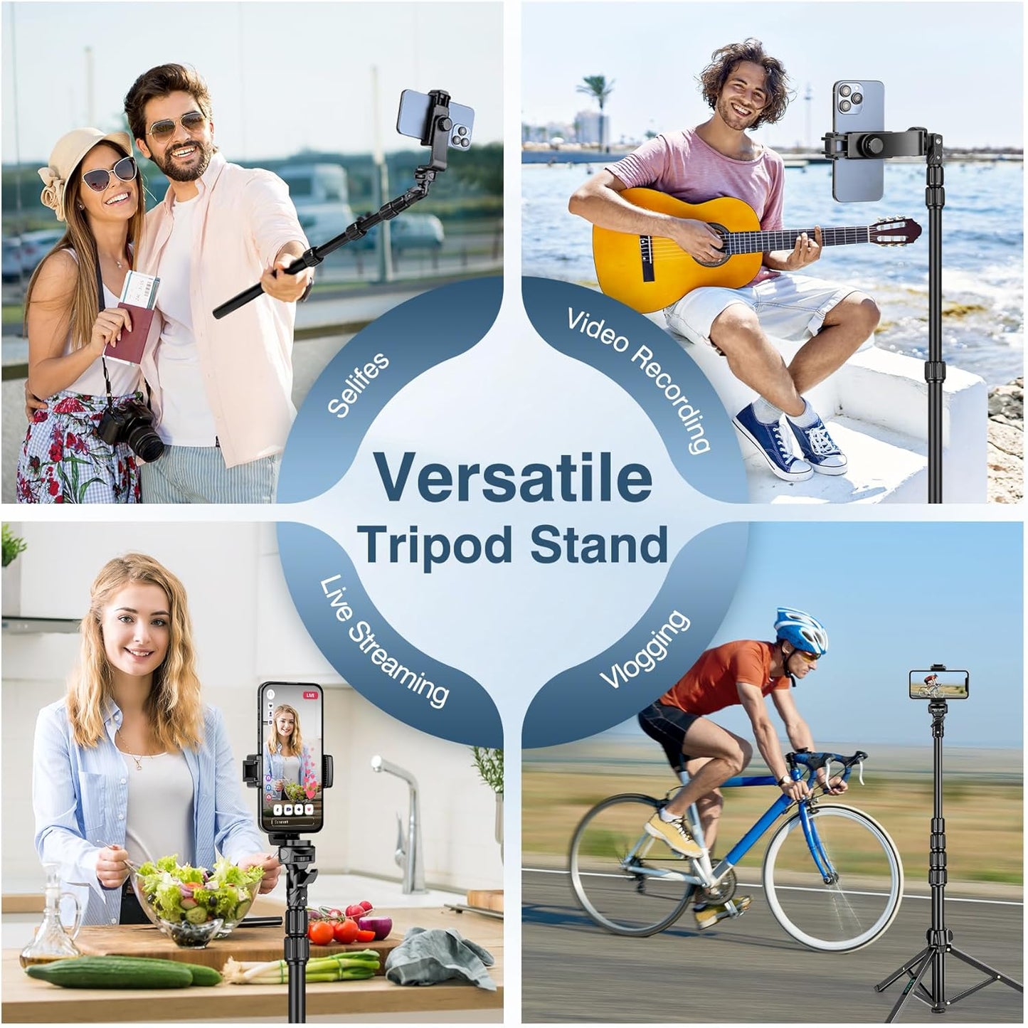 72" Tripod for iPhone, Phone Tripod with Remote, Black Aluminum, Compatible with Smartphone/Camera/Gopro, Cellphone Tripod Stand for Video Recording Selfies Vlogging