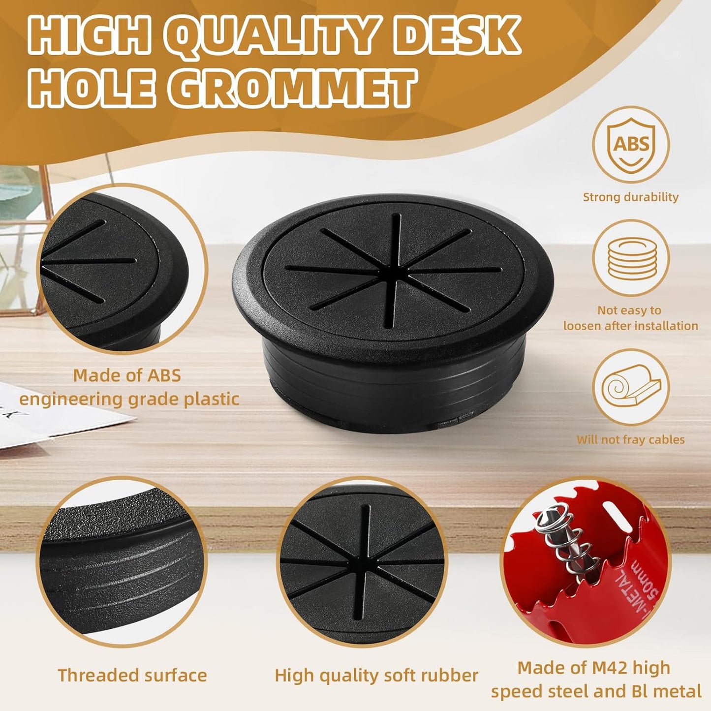 Desk Grommet 2 Inch (50 mm) 8 Pieces, Desk Hole Cover for Cables Black, ABS Plastic Grommet Hole Cover with Hole Saw for Wires Cables Through The Countertop by XIOGZAXI