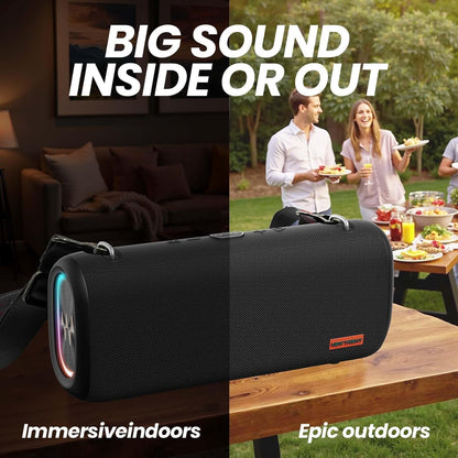 Vibe Pro Outdoor Bluetooth Speaker, 80W Peak Loud Portable Wireless Speaker, Waterproof IPX65, Deep Bass, RGB Lights, Studio Quality Sound Powered by Waves Audio, Party & Pool Ready (Black)