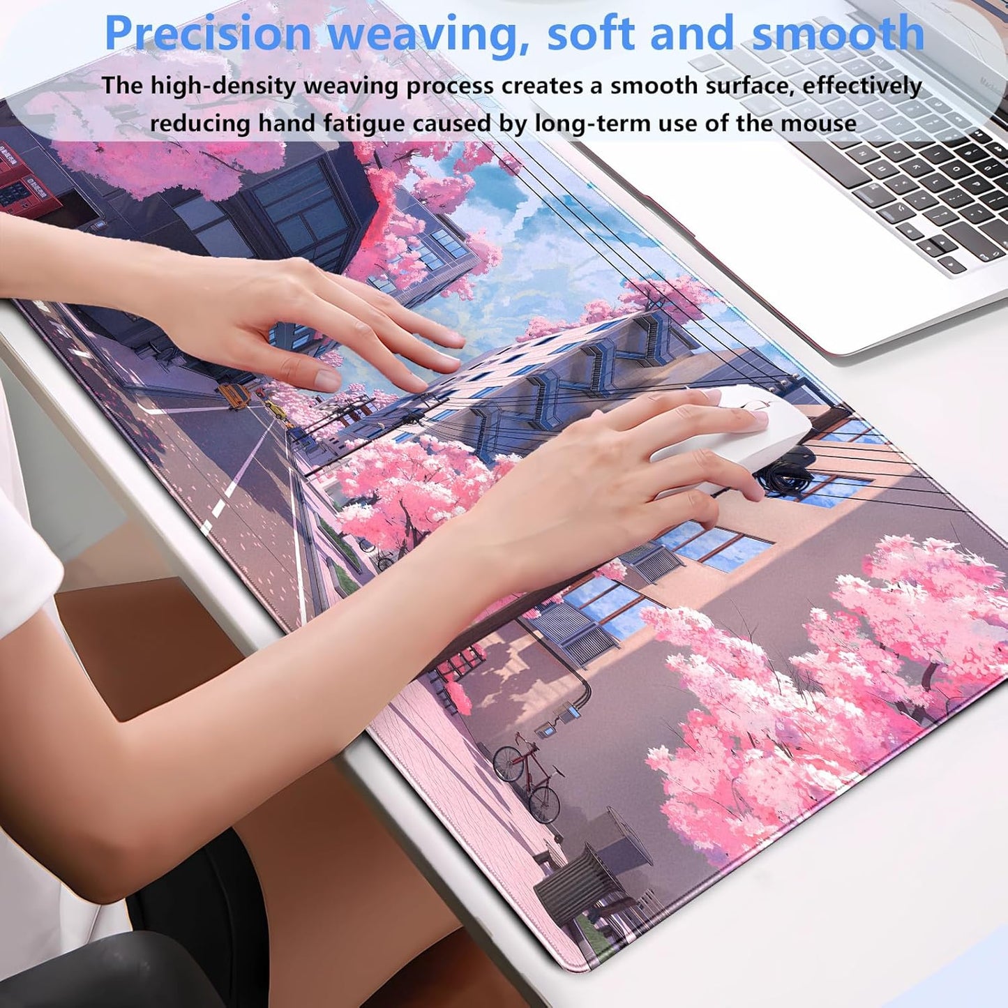 Japanese Cherry Blossom Mouse Pad, Pink Cute Desk Mat Extended XL Large Full Desk Gaming Mousepad 31.5''X15.7'' Computer Laptop Desk Pad Keyboard and Mouse Mat for Office Desktop Decoration