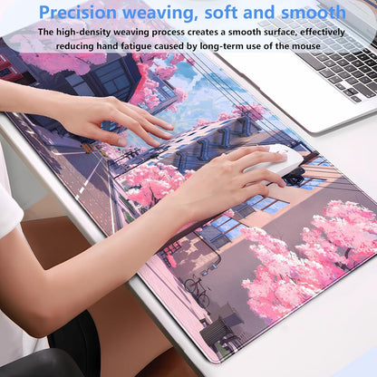 Japanese Cherry Blossom Mouse Pad, Pink Cute Desk Mat Extended XL Large Full Desk Gaming Mousepad 31.5''X15.7'' Computer Laptop Desk Pad Keyboard and Mouse Mat for Office Desktop Decoration