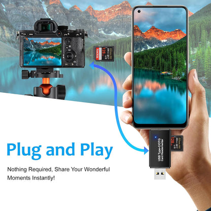 SD Card Reader for Android Photography Accessory Memory Card Reader with TF/SD Dual Slot for Computer, PC, MacBook, iPhone 16/15, iPad Pro, Chromebook, Samsung Galaxy S24/S23/S22/S21/S20, More