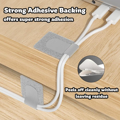 40 PCS Hook and Loop Cable Ties, Self-Adhesive Hook and Loop Cable Straps, Sticky-Back Wire Organizer for Under Desk Cable Management, Adjustable Cable Straps Clips for Home Office(White, Gray)