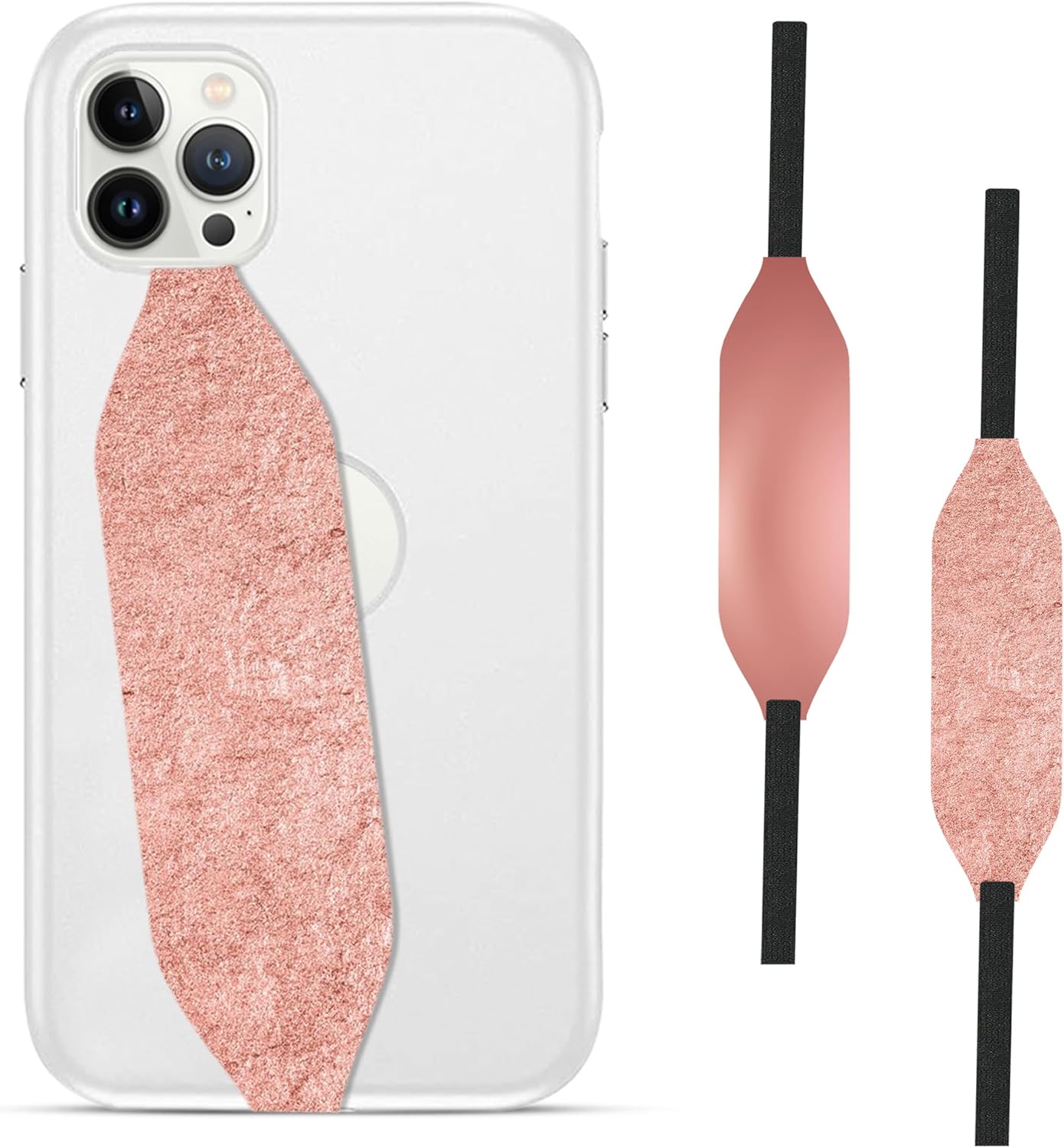 Phone Grip Strap - Reversible Finger Holder for Phone Back, Customizable Anti-Slip Design, Wireless Charging Compatible Detachable Holder for iPhone - Metallic Rose