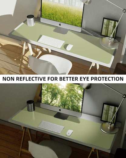 AFIING Leather Desk Pad Protector,Mouse Pad,Office Desk Mat, Non-Slip PU Leather Desk Blotter,Large Desk mat,Waterproof Keyboard mat for Office/Home/Decor (Olive Green,55"" x 17"")