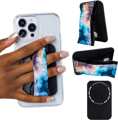 LoveHandle PRO MagSafe Compatible Magnetic Phone Grip w/Kickstand - Mount, Strap and Stand for Smartphone and Tablet - MagSafe Ring Included - Fits All Devices - Requiem