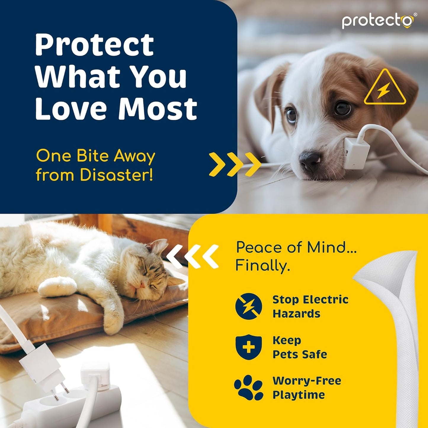 PROTECTO Heavy Duty Dog & Cat Cord Protector 10ft Easy-to-Use Critter Cord Cover for Pet Clear Odorless White Color Cord Protectors from Pets No Chew Solution Power Audio & Video Wire Protector Tubing