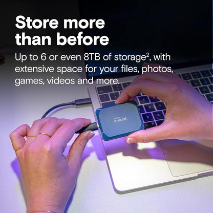 Crucial X10 4TB Portable SSD, Up to 2,100MB/s, USB 3.2 USB-C, External Solid State Drive, Compatible with Windows, Mac & Android, Durable Storage for Games, Photos & Files, Blue - CT4000X10SSD9-02