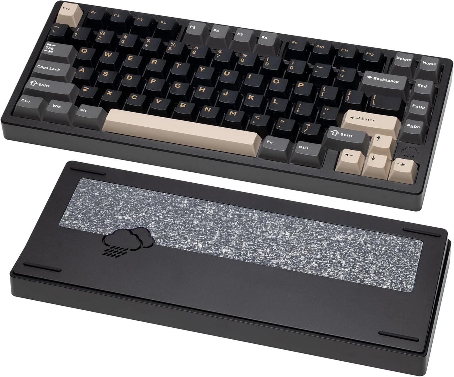 KEEBMONKEY WOBKEY Rainy 75 CNC Aluminum HMX/JWK/Cocoa Switches Triple-Mode Connectivity Mechanical Keyboard with Superior Acoustics, RGB/FR4/Silver SUS304/7000mAh/Cocoa Switch (Pro - Black)