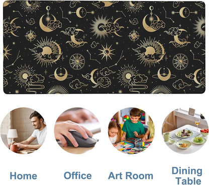 Gaming Desk Pad Large Extra Length Clouds, Moon and Sun Mouse Pad Keyboard Laptop Non-Slip Waterproof with Rubber Base Thick Stitched Edge Mouse Mat for Office Home 35.4 x 15.7 Inches