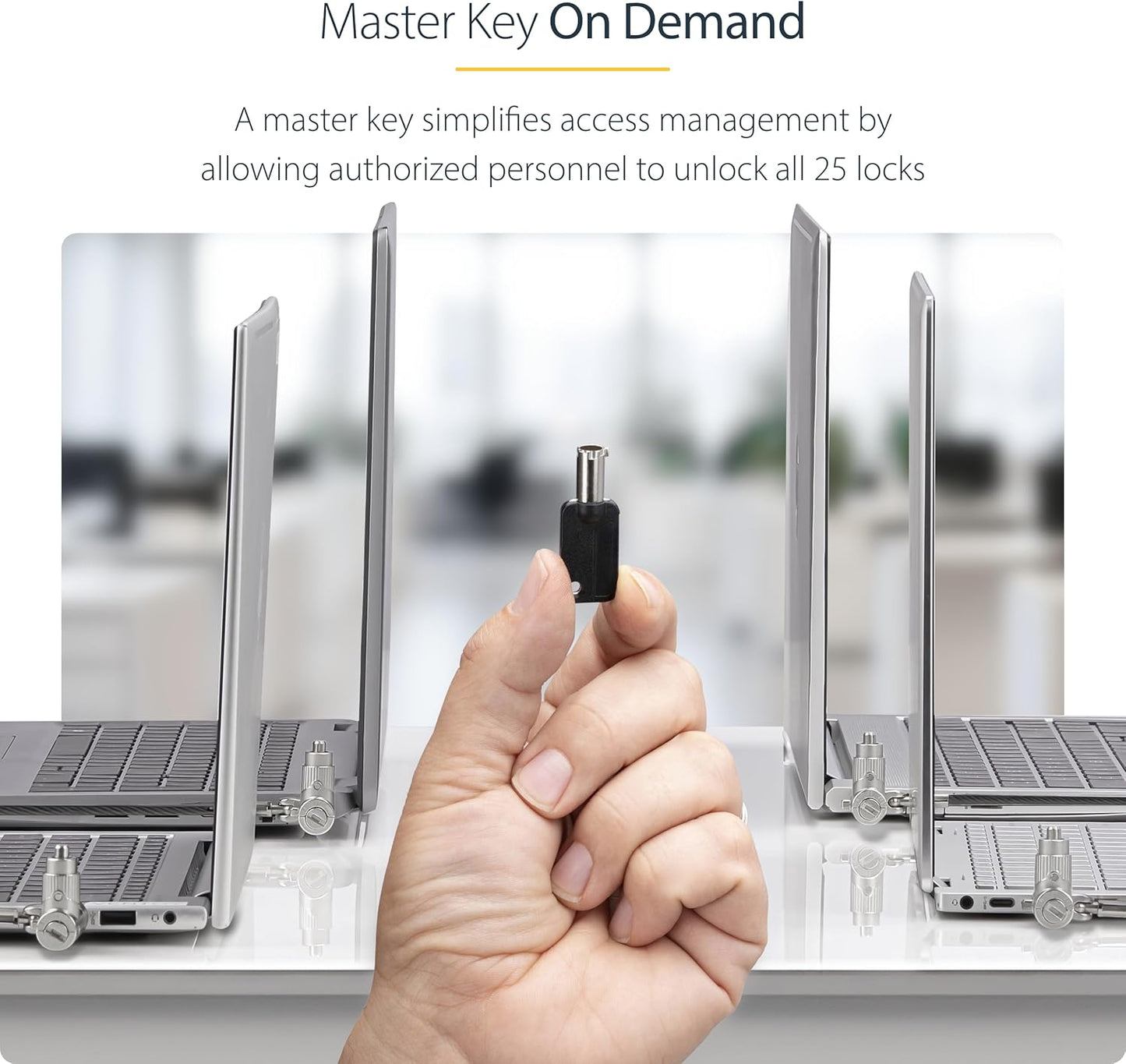 StarTech.com 25-Pack Universal Laptop Lock 6.6ft (2m), Master Keyed Security Cable, Compatible with Noble Wedge/Nano/K-Slot; TAA