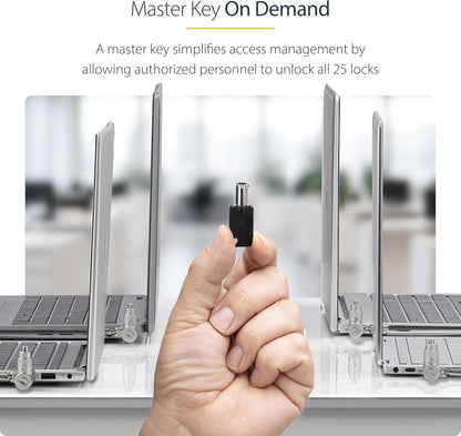 StarTech.com 25-Pack Universal Laptop Lock 6.6ft (2m), Master Keyed Security Cable, Compatible with Noble Wedge/Nano/K-Slot; TAA