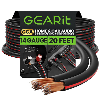 GEARit 14AWG Speaker Wire, Pro Series 14 Gauge Speaker Wire Cable (20 Feet / 6.09 Meters) Great Use for Home Theater Speakers and Car Speakers, Black