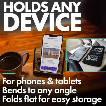 Airplane Phone Holder, Flexible Tablet and Cell Phone Holder, Folding Cellphone Stand for Desk, Bed, Office, Treadmill - Airplane Accessories Long Flight Travel - Plane Essentials (Pro)