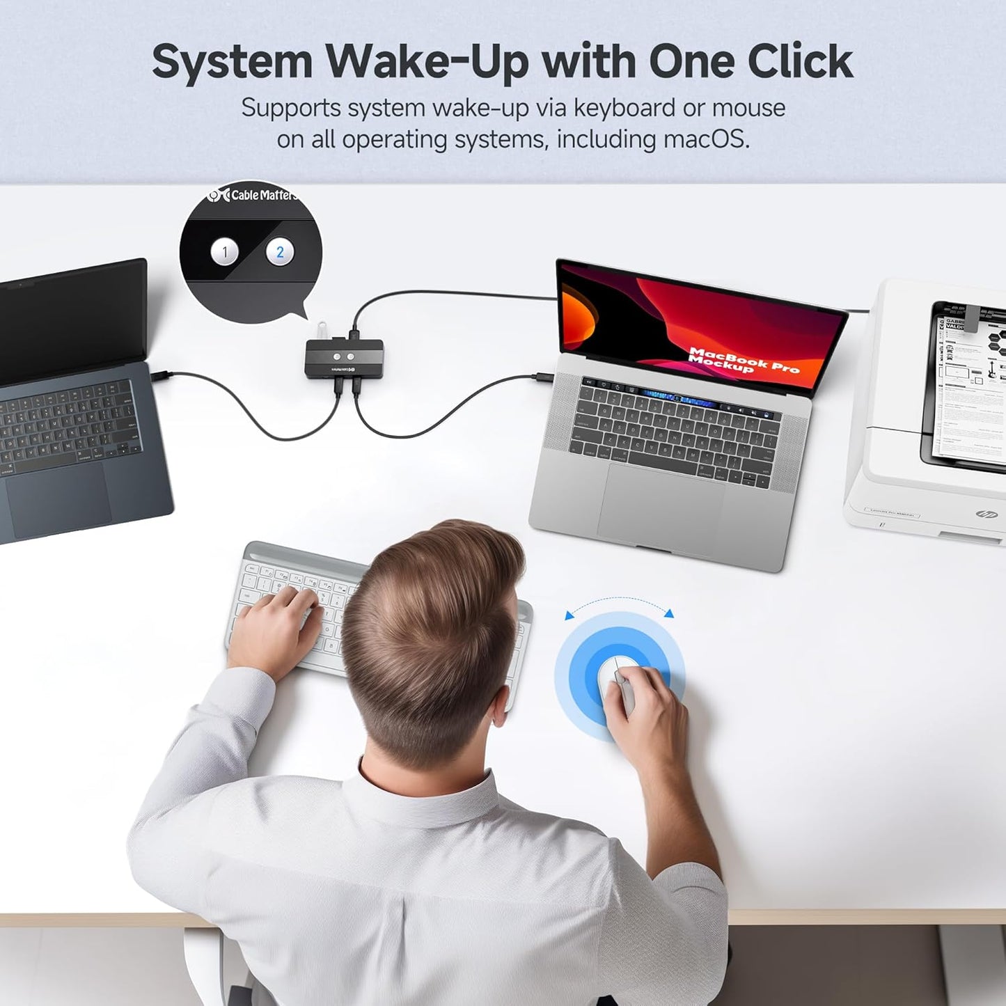 Cable Matters USB C Switch for 2 Computers with Remote Control, 10Gbps Data Transfer, Shares 2X USB-A and 2X USB-C Peripherals (Keyboard, Mouse, Printer, SSD), Data Only - No Video, No Host Charging