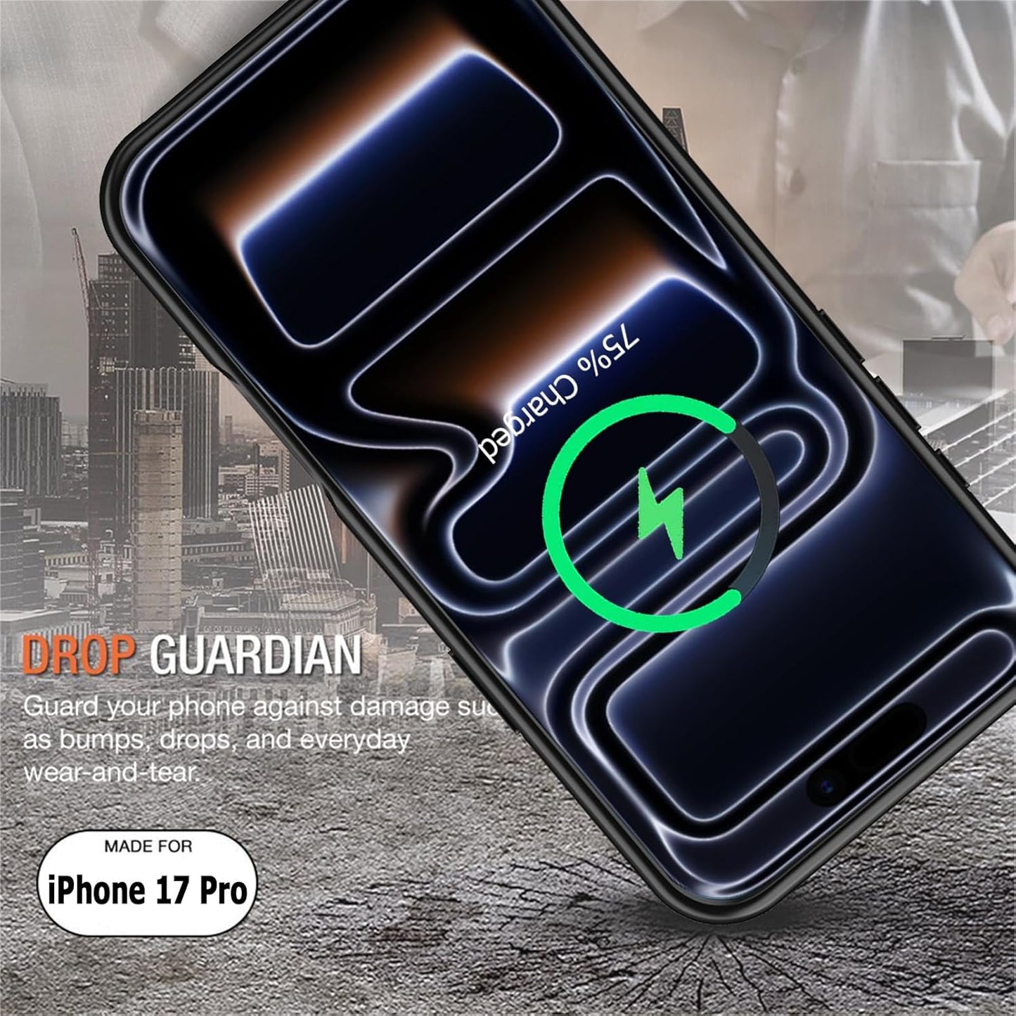 Battery Case for iPhone 17 Pro,10000mAh Rechargeable Portable Charging Case with Wireless Charging Compatible for iPhone 17 Pro (6.3 inch) 2025 with Carplay Extended Battery Pack Charger Cover (Black)