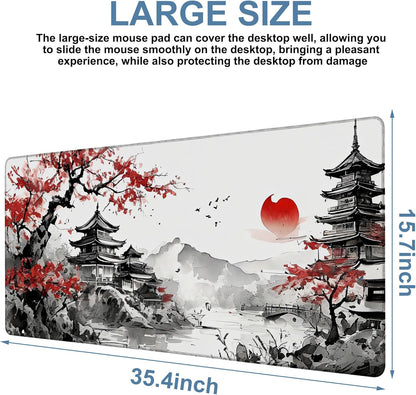 Oriental Painting Gaming Mouse Pad 3mm Thick Stitched Edge Waterproof Non-Slip Large Computer Keyboard Mouse Mat,Suitable for Office Entertainment Decorative Desk Pad 35.4 x 15.7 Inches