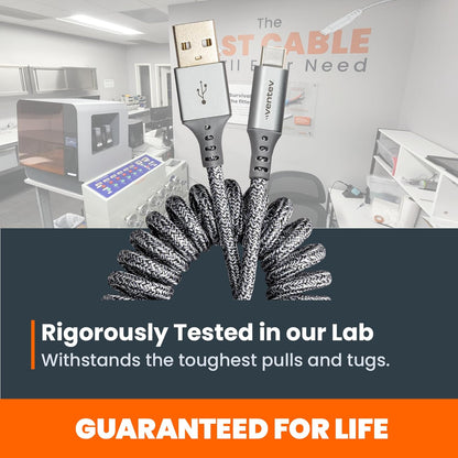 Ventev - Chargesync Helix Cable 14" USB A to USB C, Cloth Covered, Flexible Elastic Recoil Design, Fast Charging, Compatible with iPhone 16/16 Pro/15, MacBook, iPad Pro, Samsung Galaxy S25 - Gray