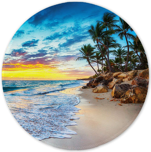 ITNRSIIET Round Mouse Pad with Stitched Edge Premium-Textured Waterproof Non-Slip Rubber Base Desktop Protection Mat Diameter 8.7 inches, Beach