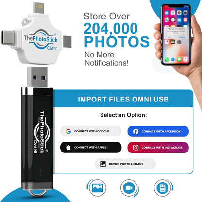 ThePhotoStick® Omni 128GB (2 Pack) - Photo & Video Backup and Transfer | Digital File Organizer | USB & Multiport Connection for Phones, Tablets and Computers | Portable Memory | External Storage