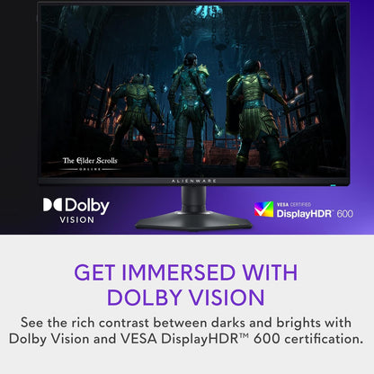 Alienware 27 4K Dual-Resolution Gaming Monitor - AW2725QF - 4K at 180Hz and FHD at 360Hz, 0.5ms GTG 1ms GTG (Extreme Mode), VESA AdaptiveSync, NVIDIA G-SYNC Compatible, HDMI/DP/USB 3.2 Gen1 - Black