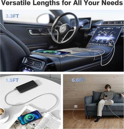 Elebase iPhone 16 15 Pro Max Charger Cord 1.5/3.3/6.6FT 3 Pack,USB to USB Type C Car Charging Cable,USBC Power Cable for New Apple iPad mini Air,Airpods 4,Samsung Galaxy S25 S24 S23 Plus Ultra,Z Flip