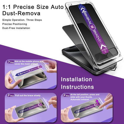 2 Pack Matte Privacy Screen Protector for iPhone 15 Pro, 9H Tempered Glass, Full Coverage, Anti-Fingerprint, Auto Dust-Elimination, No Bubble, Easy Installation