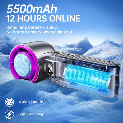 Handheld Portable Fan with Ice Cooler: 100-Speed 5500mAh Rechargeable Handheld Fan, 12H Time Hand Cooling Personal Fans with 20000 RPM Air Turbo Tech for Travel Outdoor Rose Red