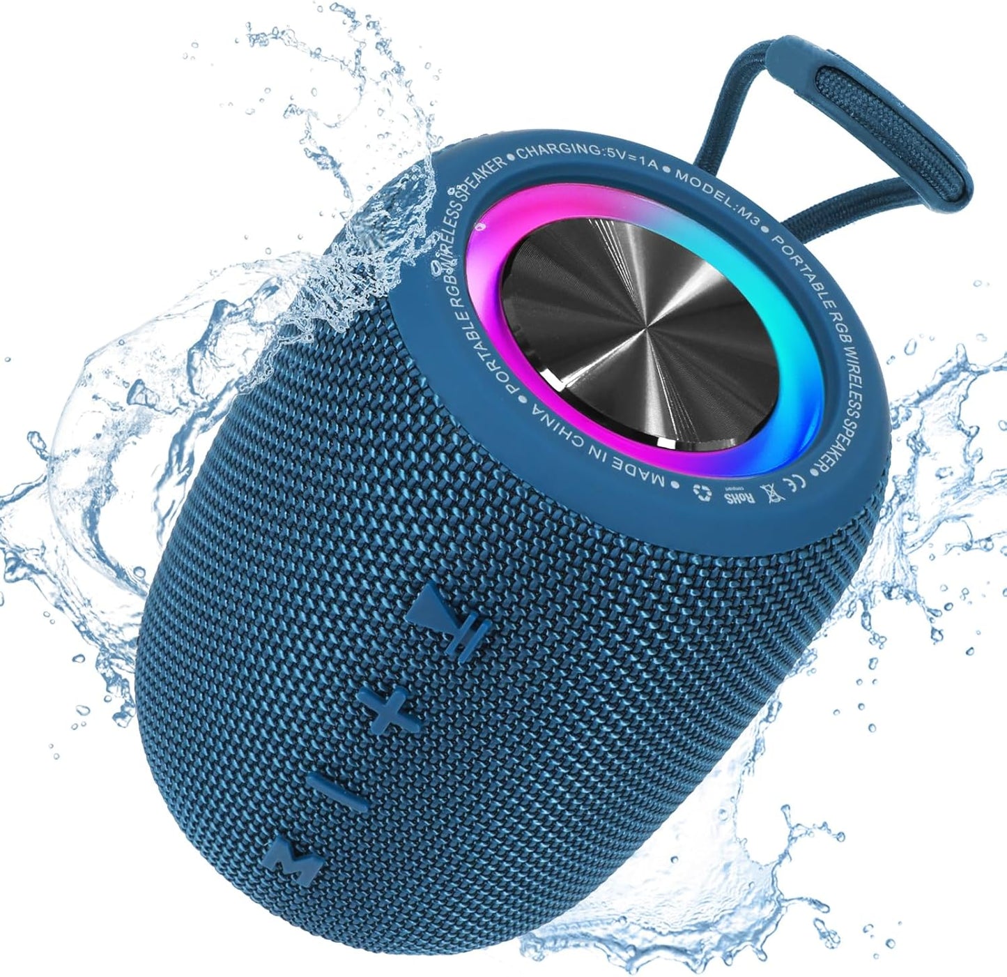 Portable Bluetooth Speaker, BT5.3 Wireless Speaker 20W Bass Diaphragms with Multi LED Light Dynamic Modes, IPX6 Waterproof 16H Playtime supports FM Mode, TF, USB for Home, Cycling, Outdoor, Beach