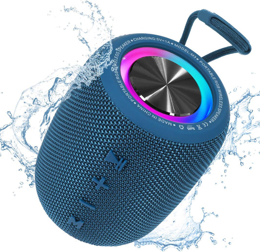 Portable Bluetooth Speaker, BT5.3 Wireless Speaker 20W Bass Diaphragms with Multi LED Light Dynamic Modes, IPX6 Waterproof 16H Playtime supports FM Mode, TF, USB for Home, Cycling, Outdoor, Beach