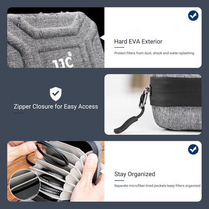 JJC Hard Shell Lens Filter Pouch Case for 10 Circular Filters Up to 67mm, Dustproof & Water-Resistant Camera Lens Filter Storage Wallet for ND UV CPL Filter