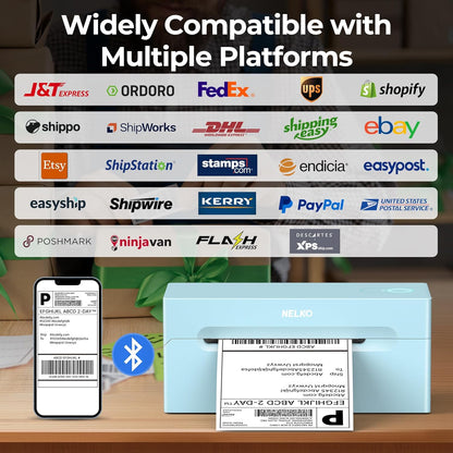 Nelko Bluetooth Thermal Shipping Label Printer, 4x6 Shipping Label Printer for Shipping Packages, Support Android, iPhone and Windows, Widely Used for Amazon, Ebay, Shopify (Blue)