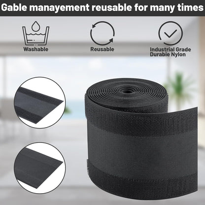 IHKFILAN Carpet Cord Cover Carpet Cable Management Under Desk Cable Grip Strip Black Hook and Loop Tape Cable Polyester Cover Protect Cables to Prevent Tripping Over Wires for Homes & Office(10ft)