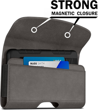 PiTau Holster for iPhone 16 & Pro 16e 15 15pro 14 14pro 13 13pro 12 12pro 11 11pro XR XS X, Samsung Galaxy S25 S24 S23 S22 S21 S20, Cell Phone Belt Holder Clip Case, Men's ID Card Pouch, Pewter Medium