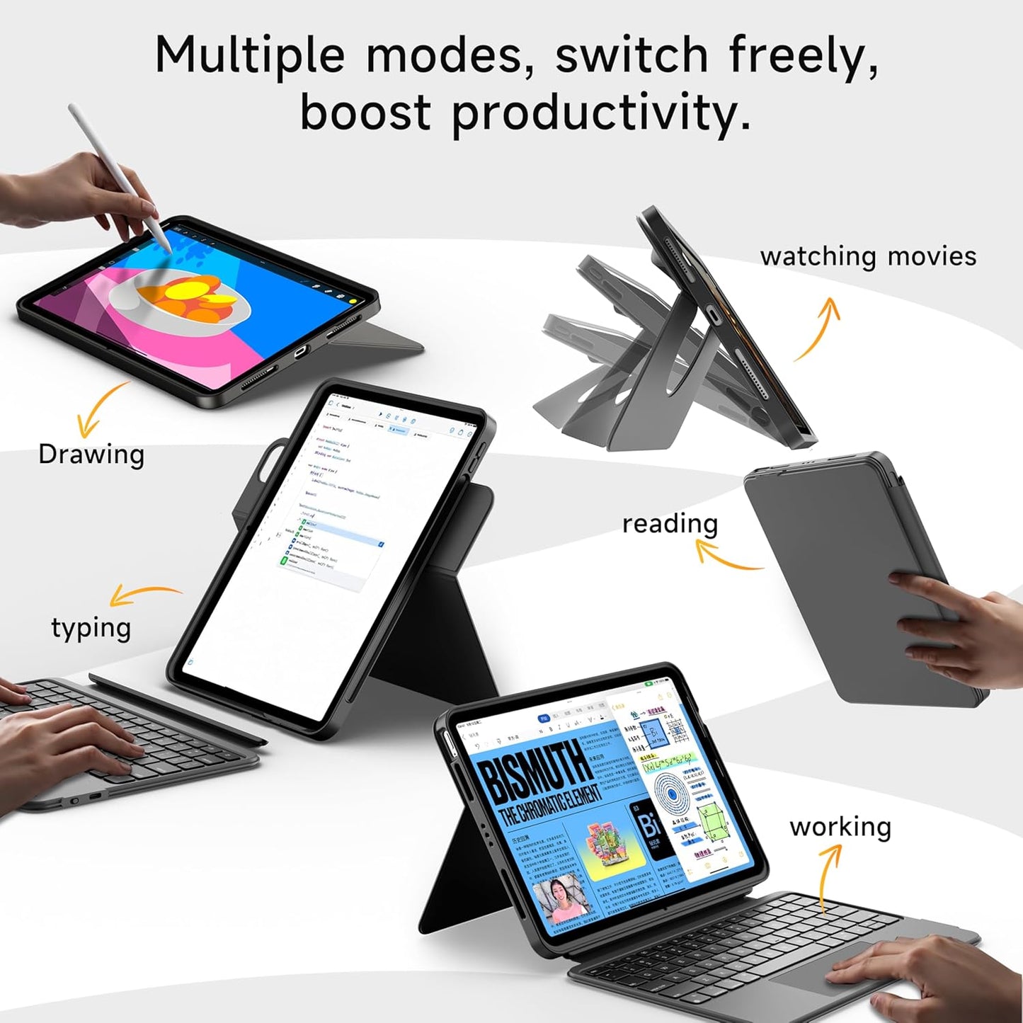 HOU iPad Air 11 Case with Keyboard (M3 2025, M2 2024) Detachable Rotatable Magnetic Full Protection Case, 7-Color Backlight, Touchpad, Elastic Pen Holder for iPad Pro 11 (4th-1st) & Air (5/4th)–Black