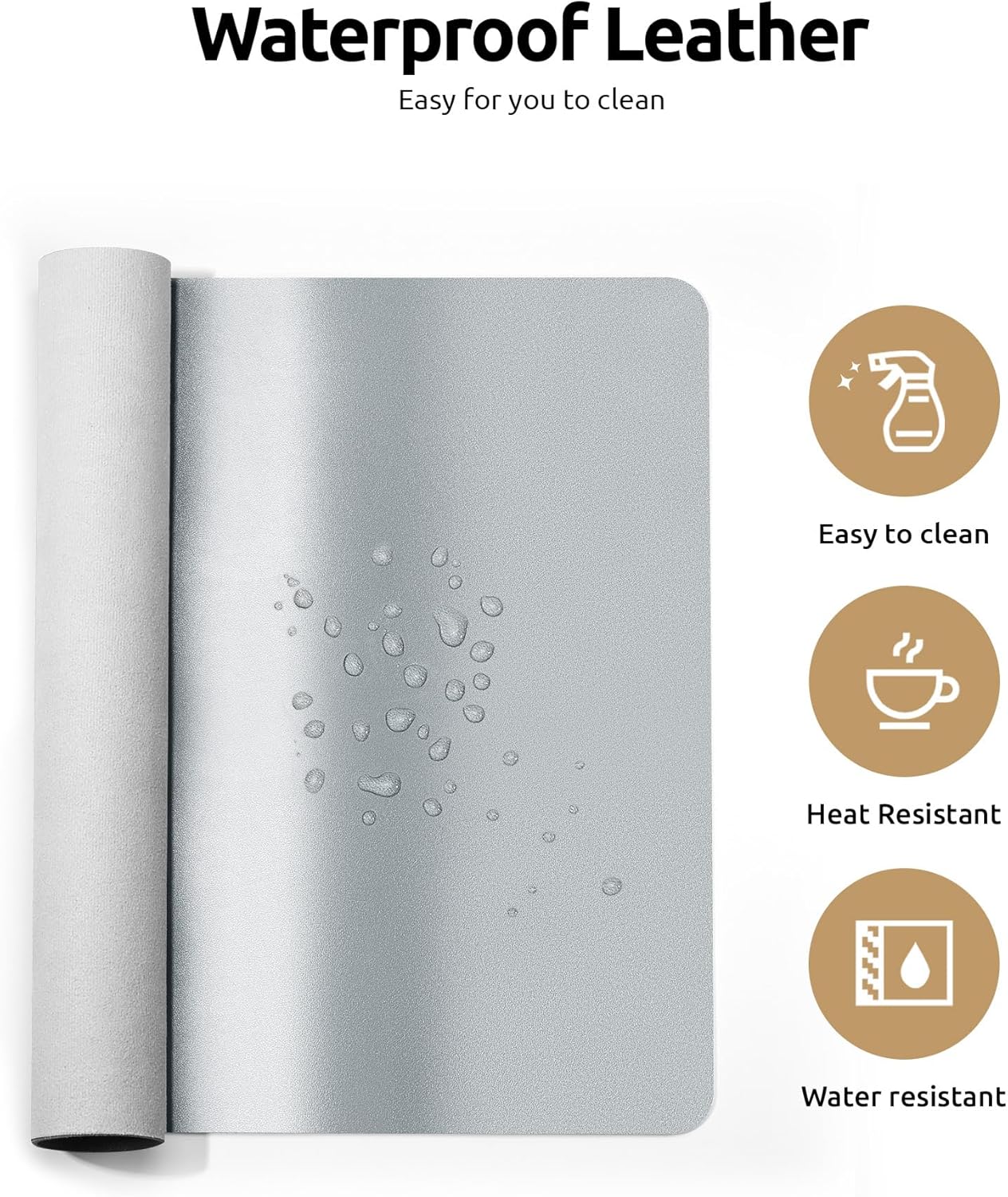 YSAGi Leather Desk Pad Protector, Office Desk Mat, Large Mouse Pad, Non-Slip PU Leather Desk Blotter, Laptop Desk Pad, Waterproof Desk Writing Pad for Office and Home (Silver, 31.5" x 15.8")