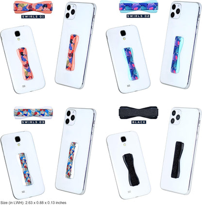 LOVEHANDLE Universal Phone Grip for Most Smartphones, Mini Tablets and Cases, Swirl Design Elastic Strap with Colored Base, 4 Piece Value Pack