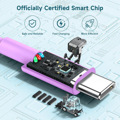 60W USB C to C Cable [3Pack] iPhone 15 Fast Charging Cable,6ft Long USB-C to USBC Power Cord for iPhone 16/15 Pro Plus Pro Max, MacBook Pro Air/IPad/iPad Pro 12.9/11,AirPods 4(Purple)