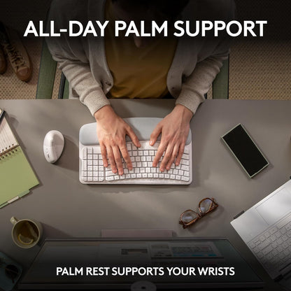 Logitech Wave Keys Wireless Ergonomic Keyboard with Cushioned Palm Rest, Comfortable Natural Typing, Easy-Switch, Bluetooth, Logi Bolt Receiver, for Multi-OS, Windows/Mac - Off White